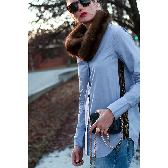 J. CREW Sequin Side Stripe Shirt Long Sleeve Button Down Blue Size 4 - Picture 3 of 12